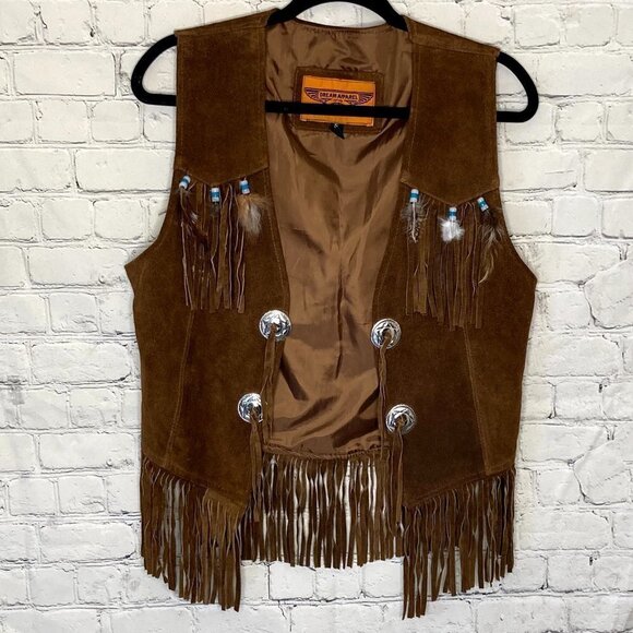 Jackets & Blazers - Genuine leather suede vest with feathers